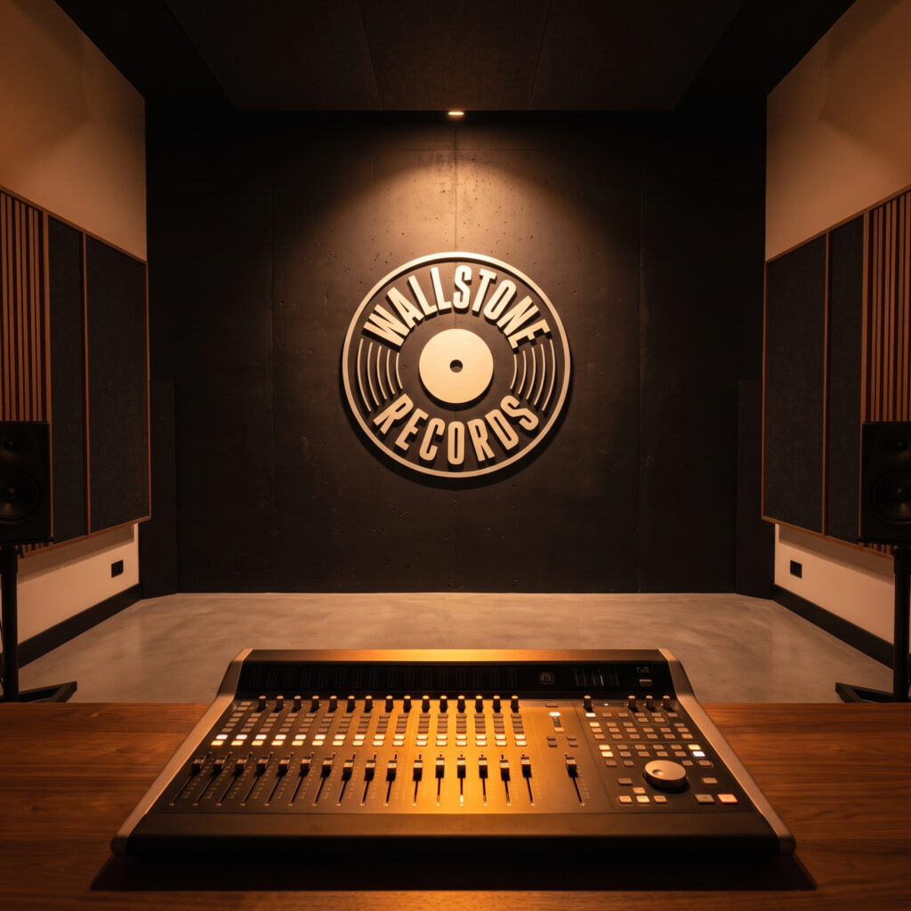 Concept artwork of a modern recording studio representing the creative vision of Wallstone Records.