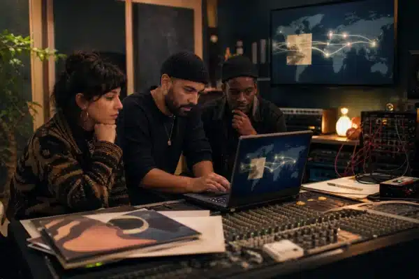 Independent music team connecting a local recording studio with global distribution